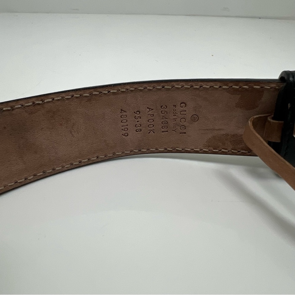 GUCCI Leather Belt Women Black Crystal Interlocking G Silver Tone Size 95 - 38 - Picture 5 of 8
